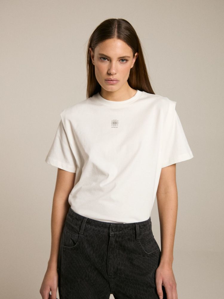 homage Shoulder detail top with print wit