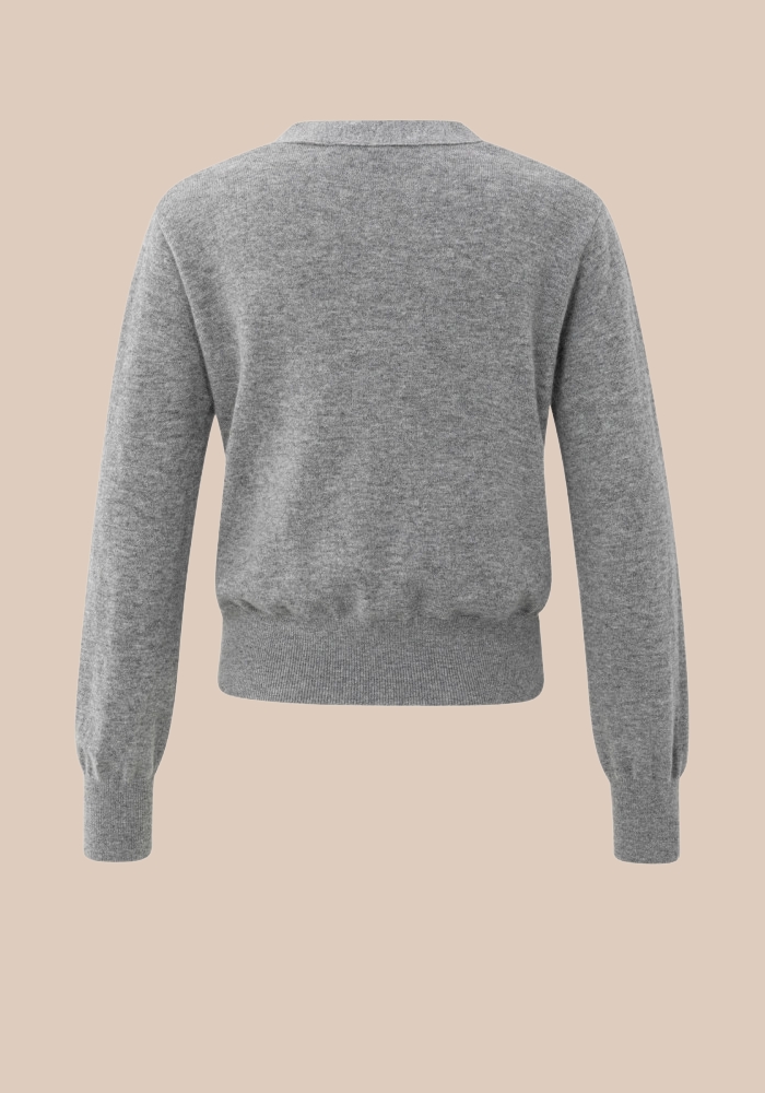 Yaya 01-010122-508 Vest met strikdetail in de taille medium grey melange
