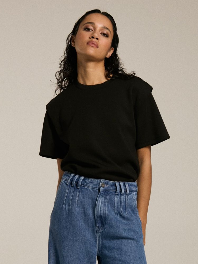 homage top with shoulder detail black