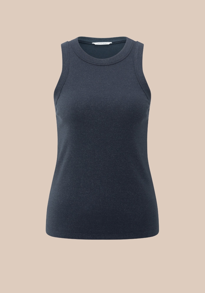 Yaya 01-729044-508 Ribgebreid singlet met ronde hals en lichte glans inkwell blue