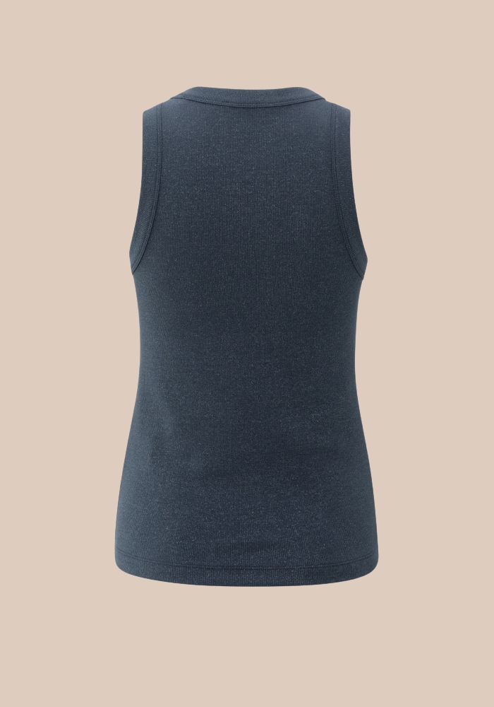 Yaya 01-729044-508 Ribgebreid singlet met ronde hals en lichte glans inkwell blue