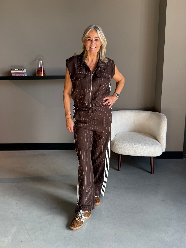 Pinstripe gilet met rits bruin