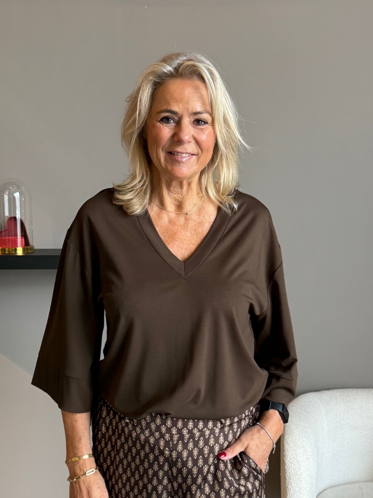 Frenkie V hals shirt Lisa bruin