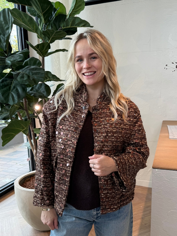 Boucle jas met strass bruin
