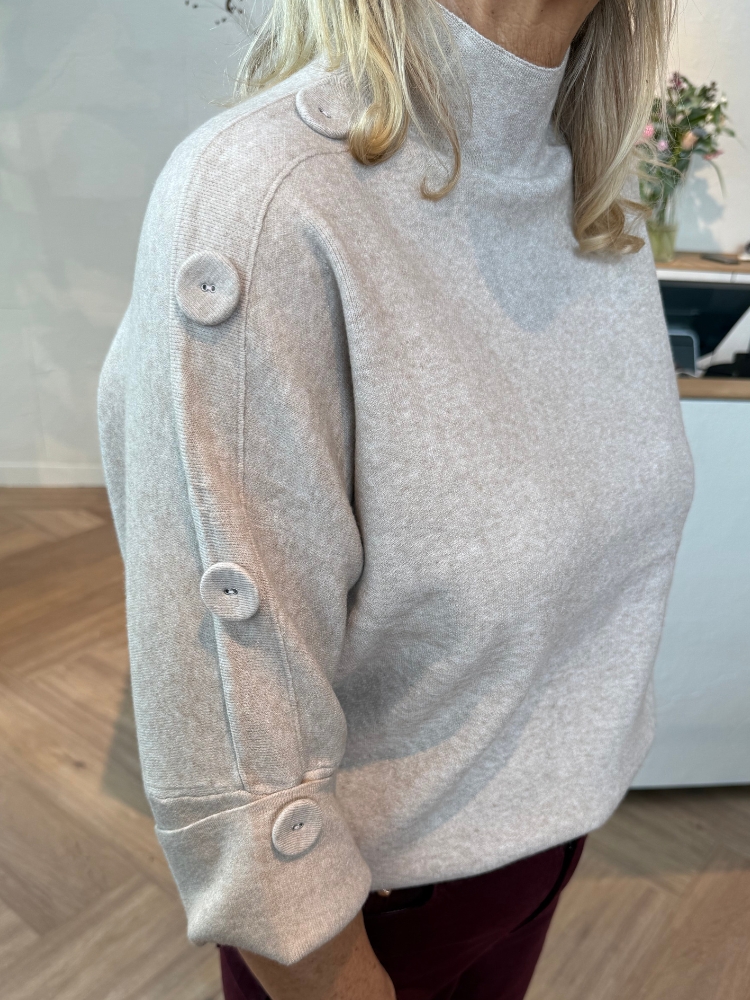 Trui korte mouw met knopen beige - Afbeelding 3