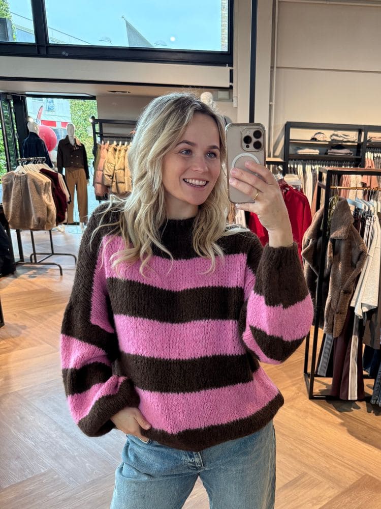 Trui livia streep roze/bruin
