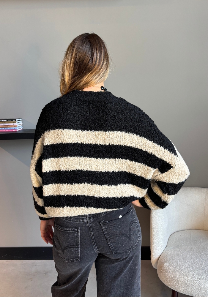 Boucle trui streep zwart