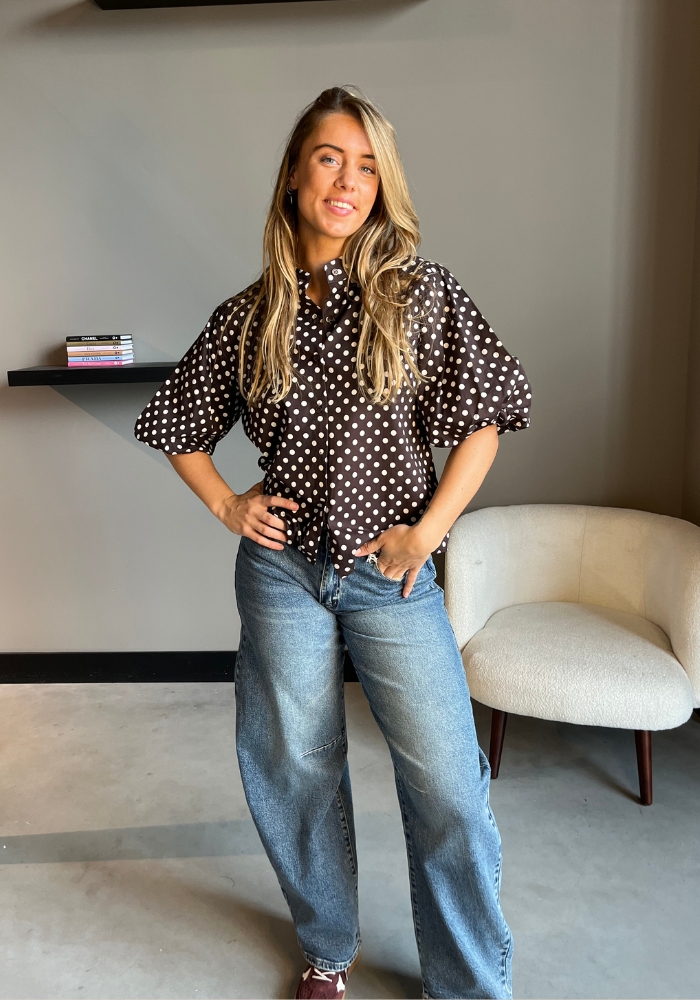 Polka dot blouse bruin