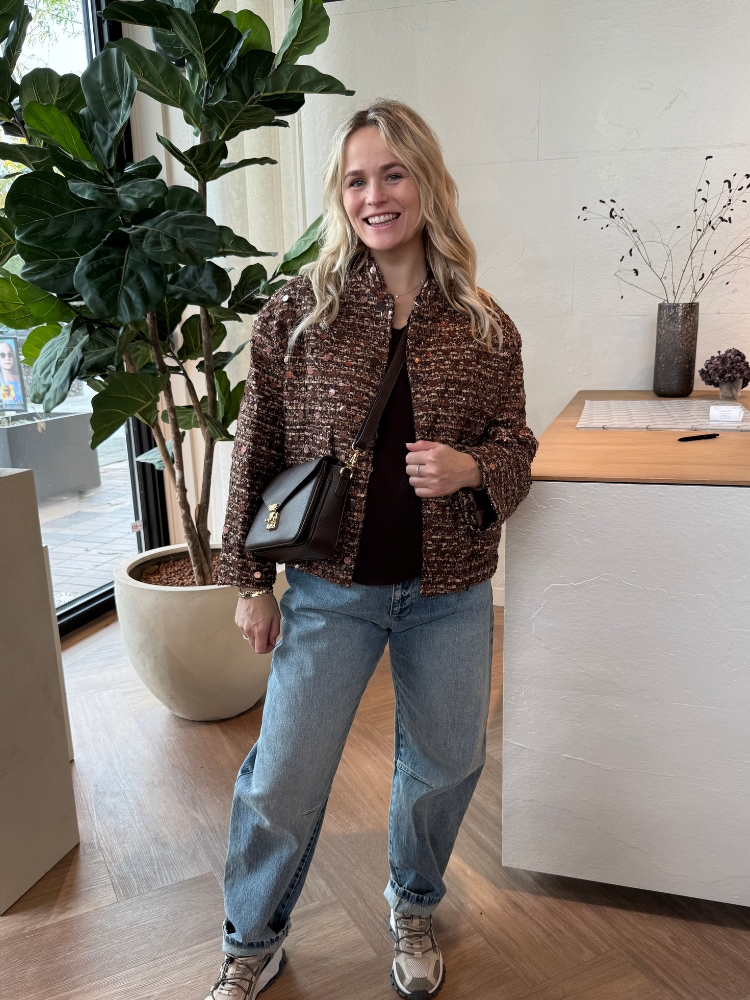 Boucle jas met strass bruin - Afbeelding 3