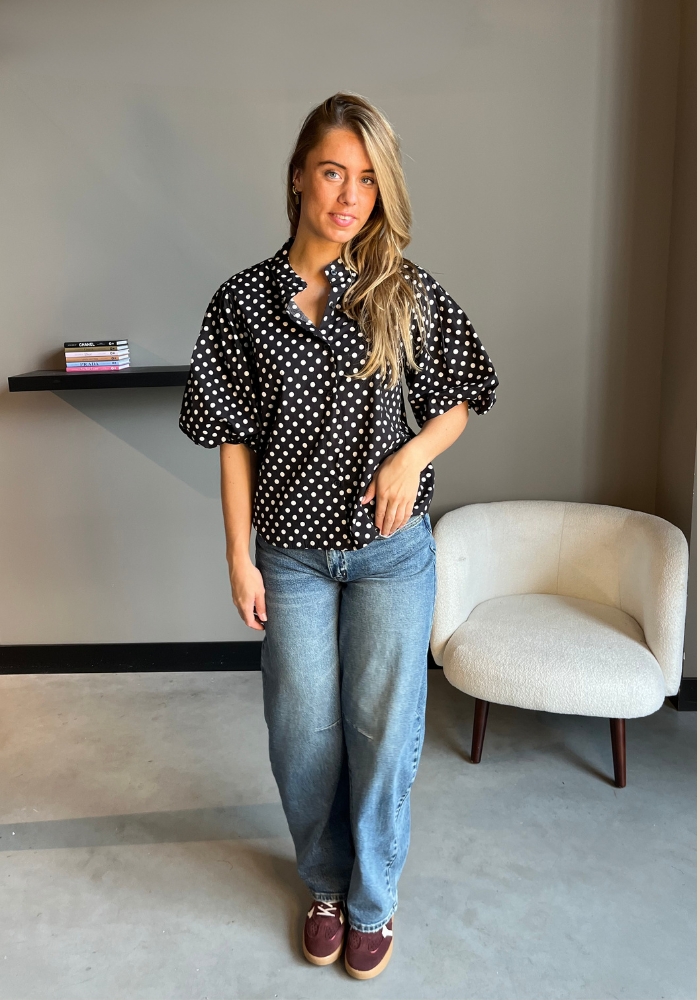 Polka dot blouse zwart