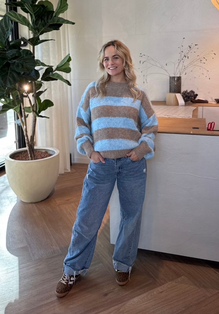 Trui lena streep blauw/beige
