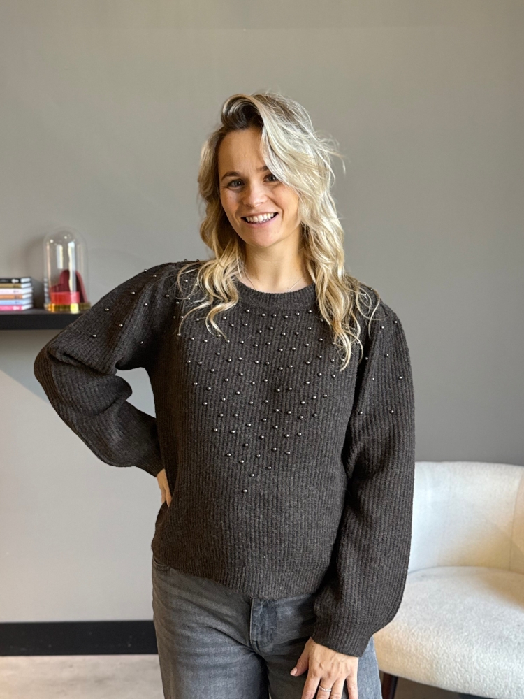 Sweater met parel details bruin