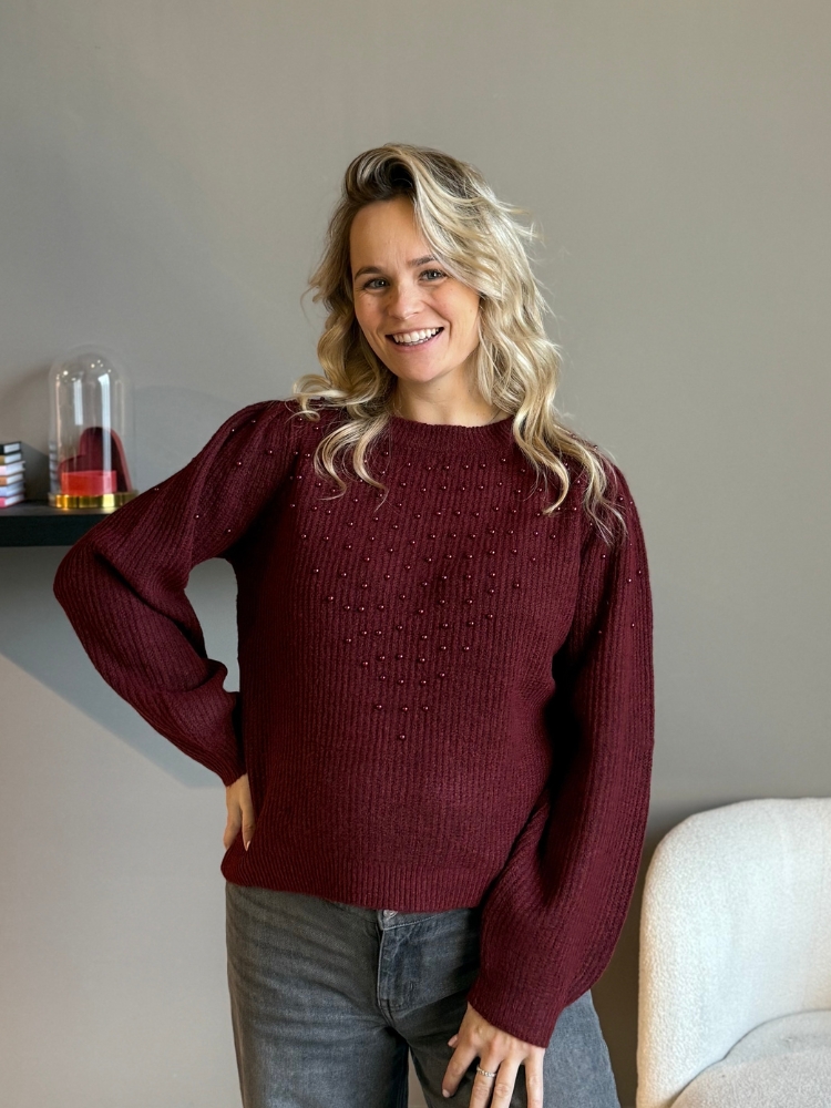 Sweater met parel details bordeaux