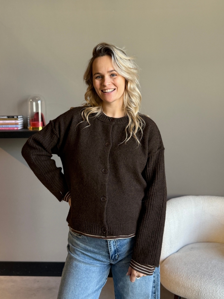 Gebreid vest met knopen Mees bruin