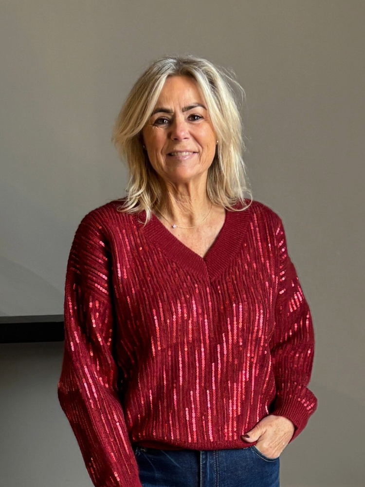 Sequin trui vhals bordeaux