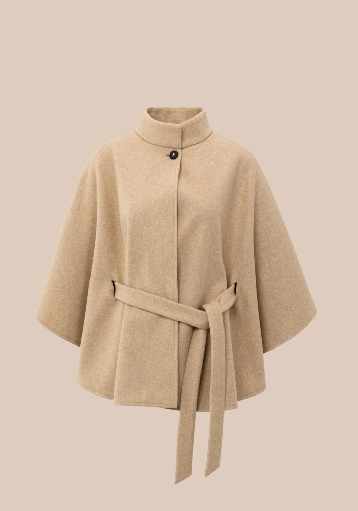 YAYA 03-521004-510 Zachte geweven poncho met kraag en ceintuur