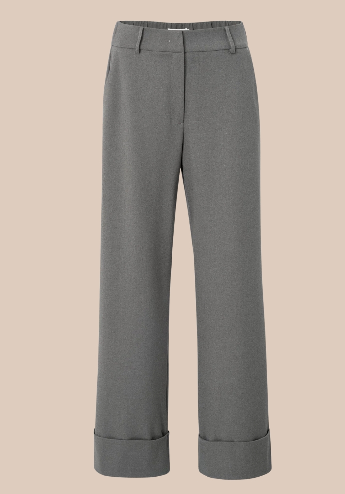 YAYA 01-301224-510 geweven broek met brede omgeslagen zoom grijs