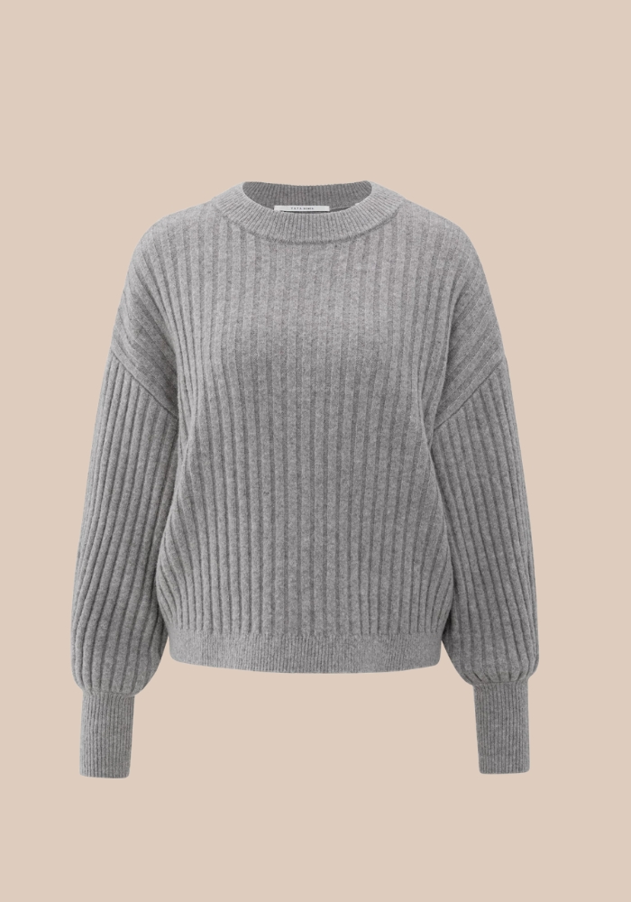 YAYA 01-000538-510 Geribde trui met ronde hals en lange mouwen taupe