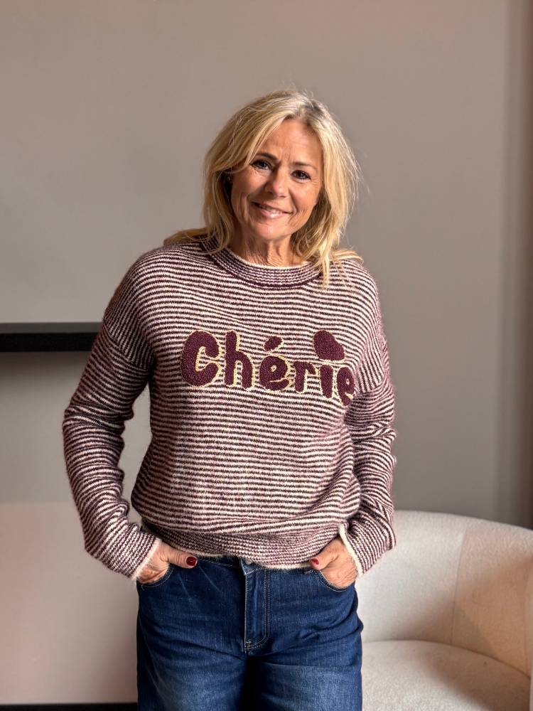 streep trui Cherie Bordeaux