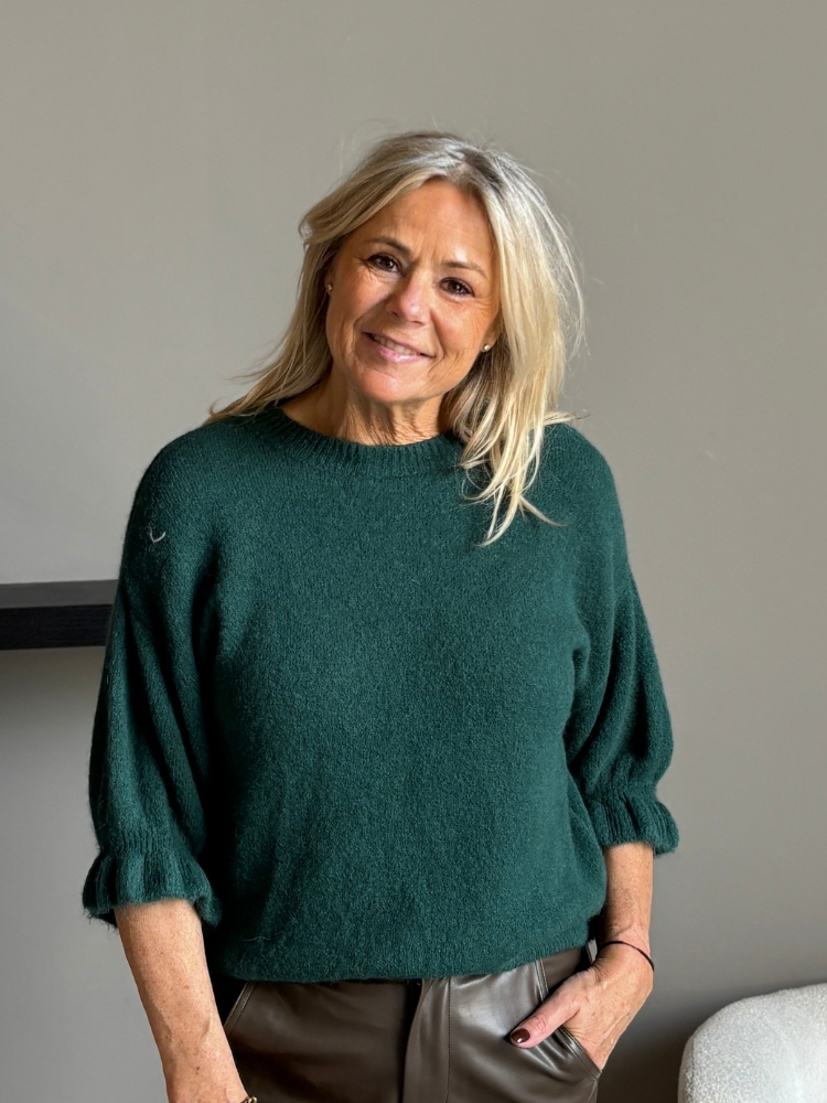 Soft sweater ruffle mouw groen