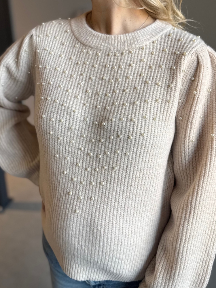 Sweater met parel details beige