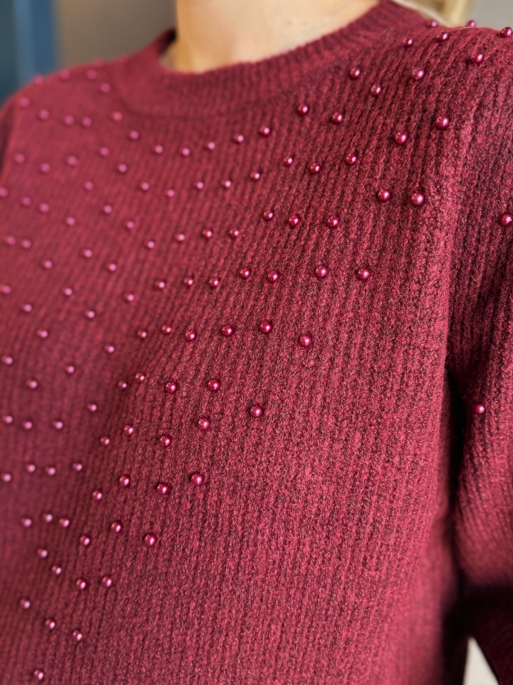 Sweater met parel details bordeaux