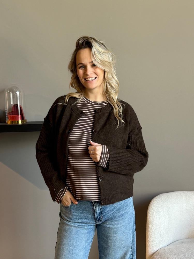 Gebreid vest met knopen Mees bruin