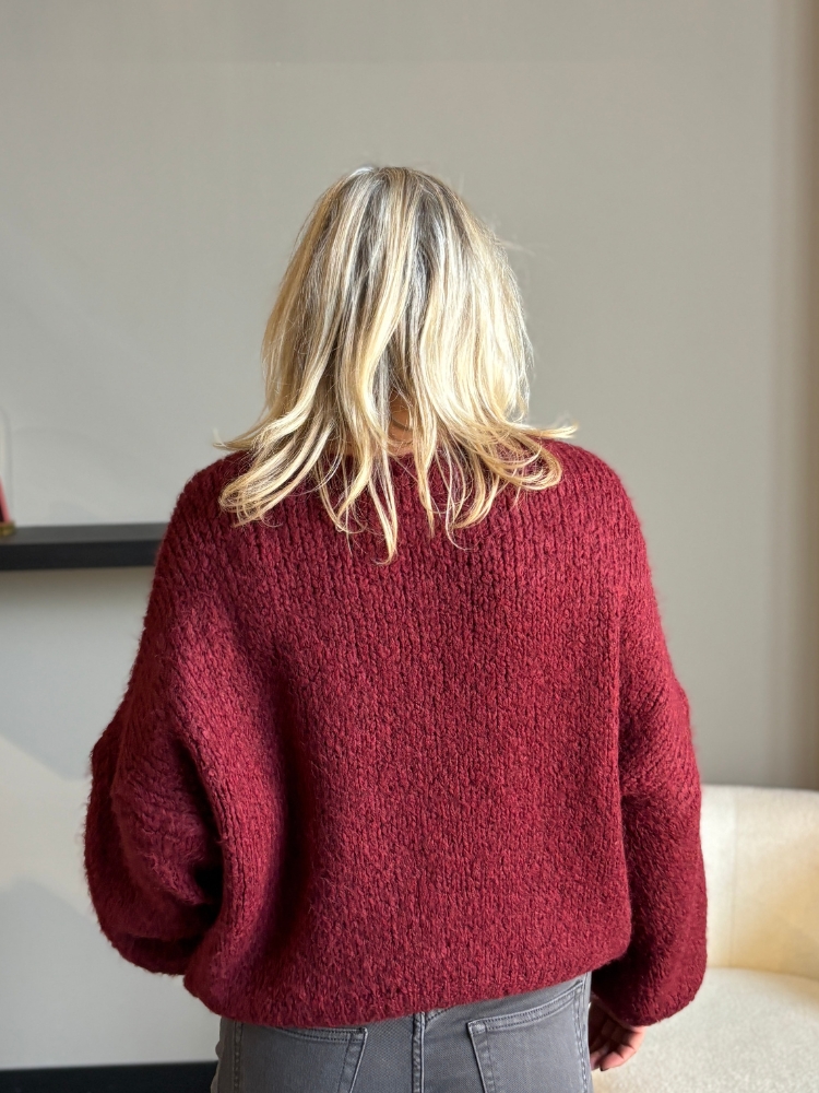 vhals knit met kant Esma bordeaux