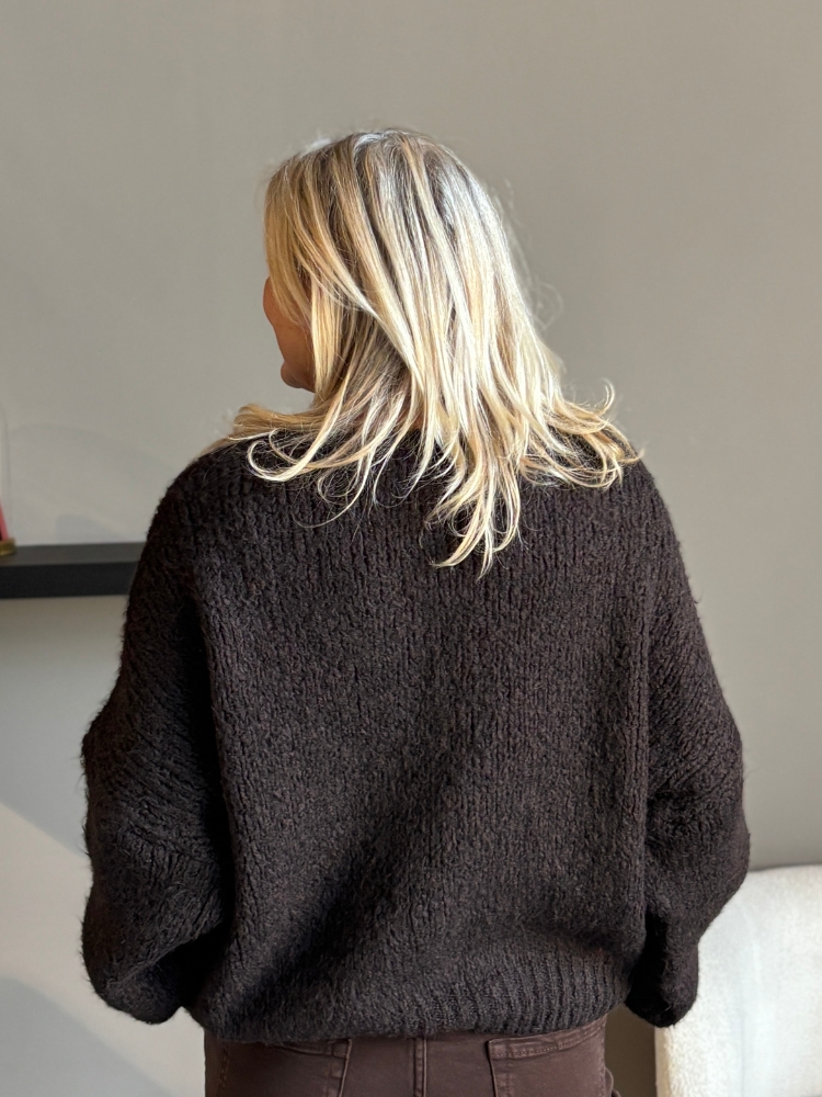 vhals knit met kant Esma bruin