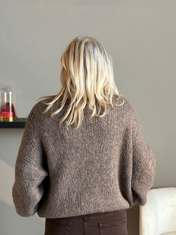 vhals knit met kant Esma taupe