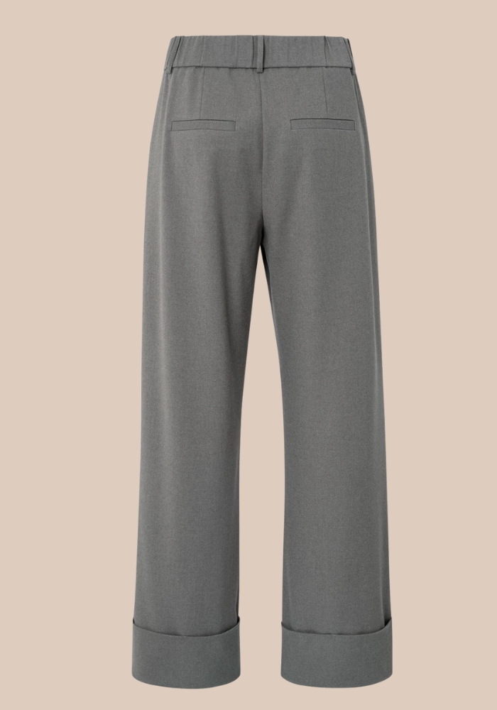 YAYA 01-301224-510 geweven broek met brede omgeslagen zoom grijs