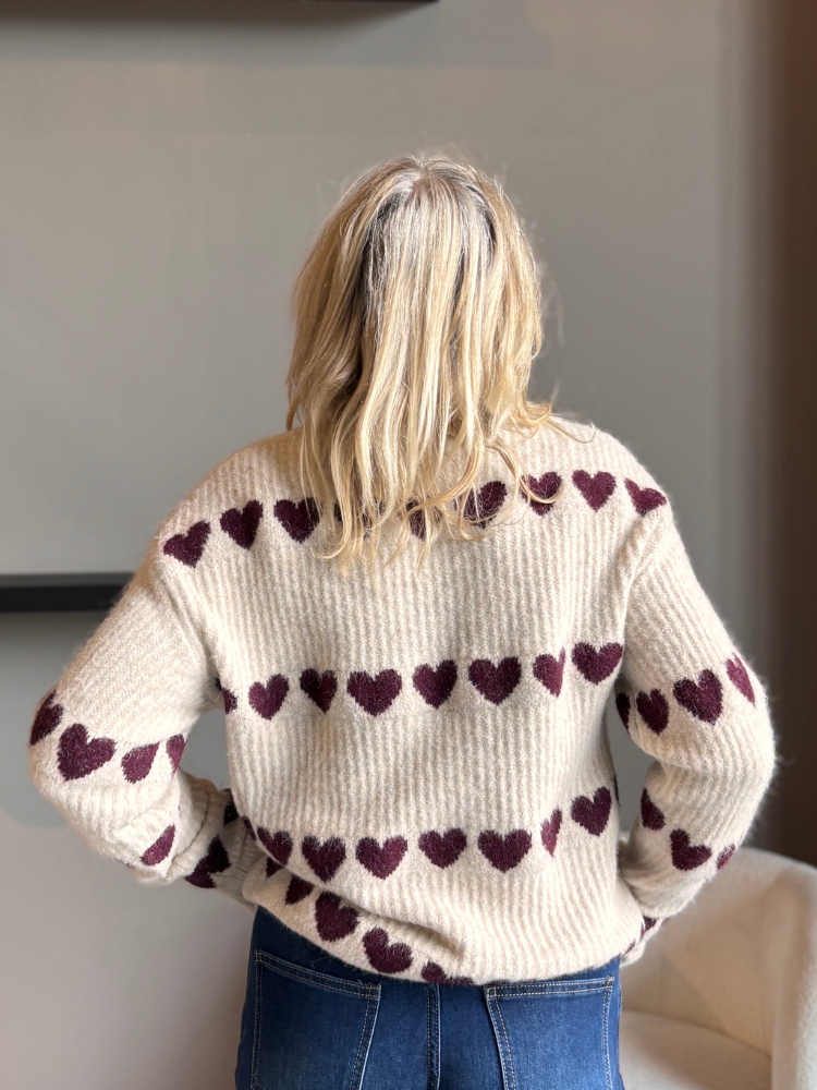 Trui met hartjes beige/Bordeaux