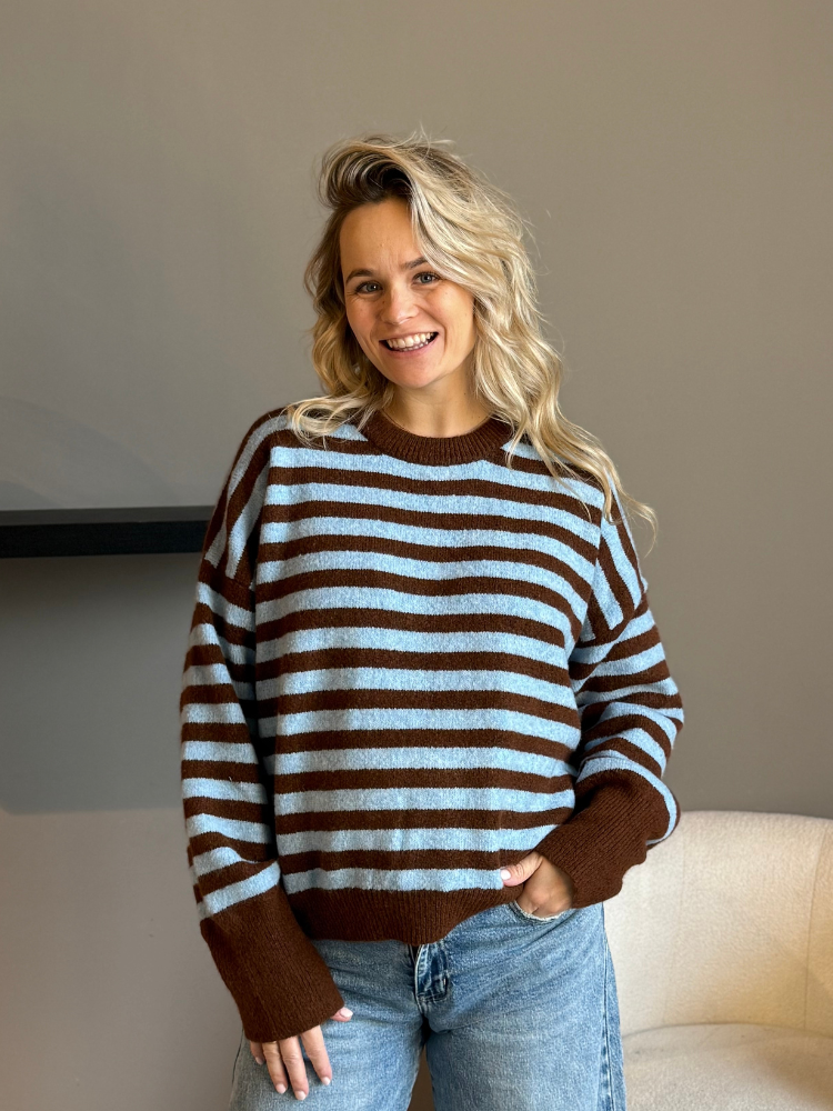 Streep trui Rosa bruin/blauw
