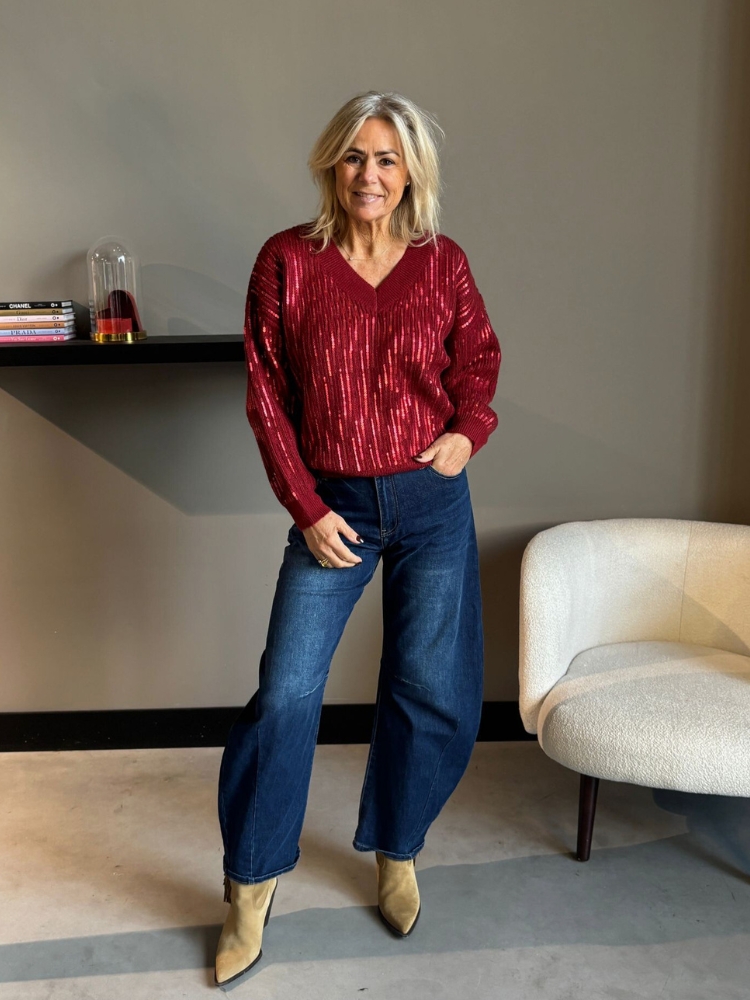 Sequin trui vhals bordeaux - Afbeelding 3