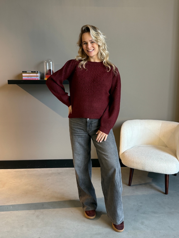 Sweater met parel details bordeaux - Afbeelding 4