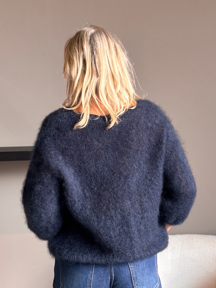 Mohair trui v hals navy
