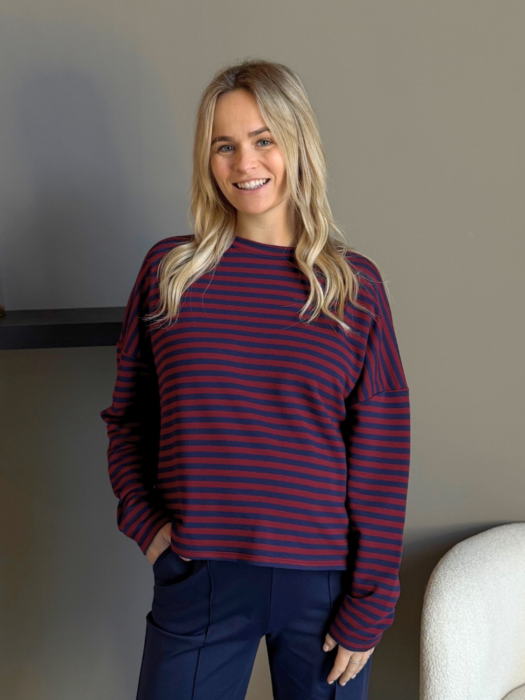 Streep top Lovi bordeaux/navy