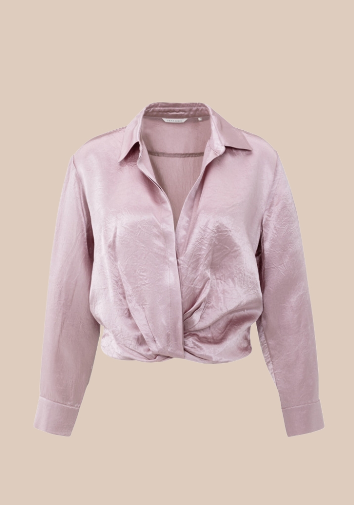 YAYA 01-201186-511 Cropped satijnen blouse met drapering en elastische band