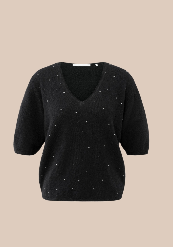 YAYA 01-000531-511 Zachte V-hals trui met subtiele strass steentjes