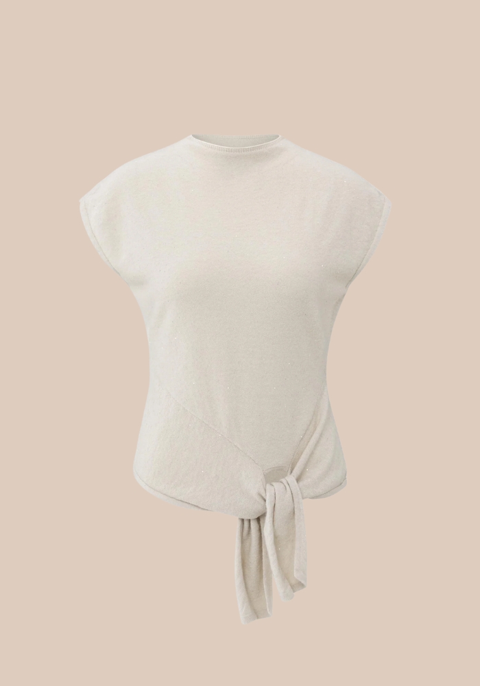 YAYA 01-000534-511 Mouwloze trui met knoopdetail en subtiele pailletten grijs