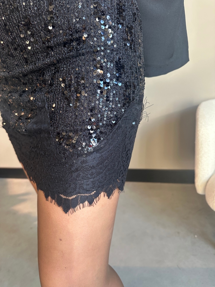 Sparkle rok met kant zwart