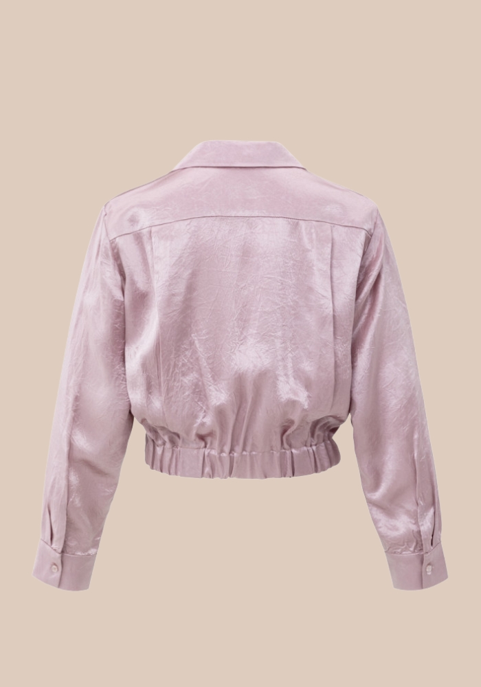 YAYA 01-201186-511 Cropped satijnen blouse met drapering en elastische band