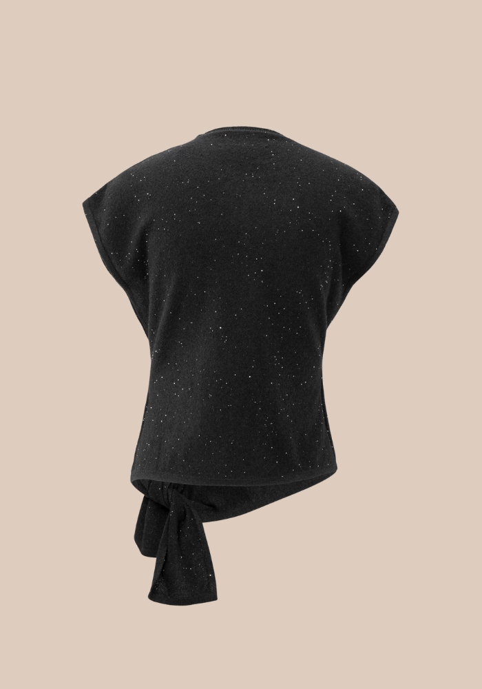 yaya 01-000534-511 Mouwloze trui met knoopdetail en subtiele pailletten zwart