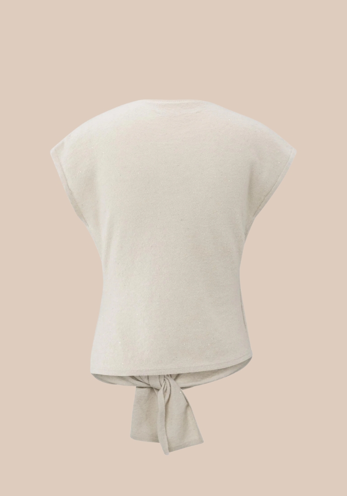 YAYA 01-000534-511 Mouwloze trui met knoopdetail en subtiele pailletten grijs