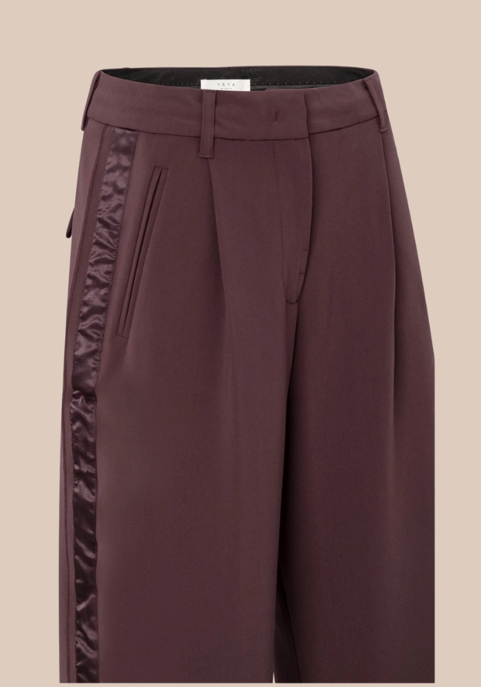 yaya 01-301230-511 Geweven broek met wijde pijpen en satijnen zijband - Afbeelding 3