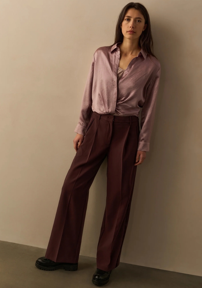 yaya 01-301230-511 Geweven broek met wijde pijpen en satijnen zijband - Afbeelding 4