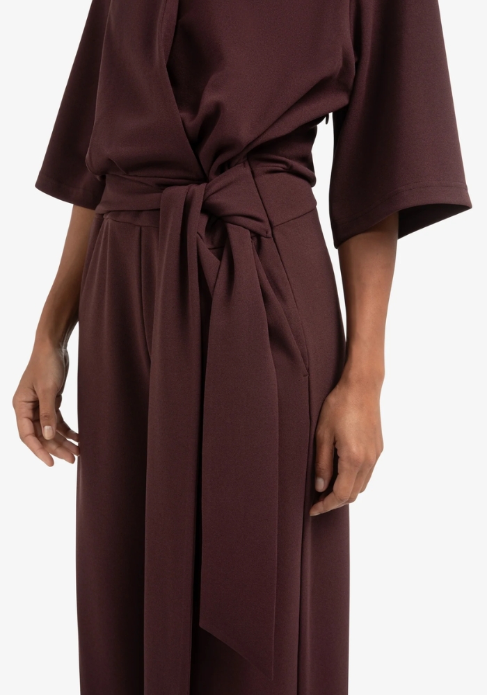 yaya 01-349023-511 Jersey jumpsuit met korte mouwen en strikceintuur paars - Afbeelding 6