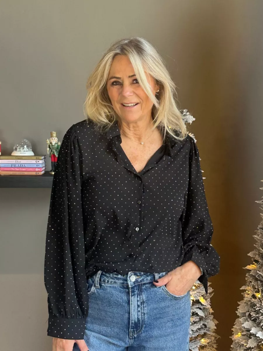 By Jill Blouse met strass Levi zwart