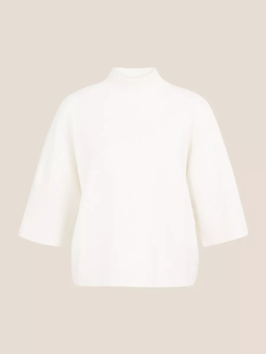 YaYa YAYA 01-000437-601 Trui met geribde driekwart mouw Snowfall white melange