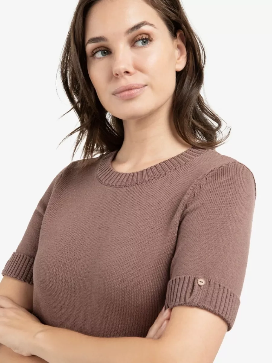 YaYa YAYA 01-000574-603 Gebreide trui met omgeslagen korte mouwen Deep Taupe Brown